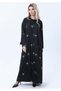 Black Silk Abaya with Silver Embroidered Motifs & Matching Headscarf