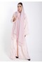 Pink Jacquard Abaya with Black Crushed Lines - 2