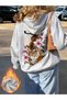 Women's Lily Inside Tiger Printed 3 Thread Oversized Hoodie Sweatshirt - 5