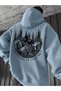 Unisex Hooded Zippered Sweatshirt Blue Oversize 3 Thread Lined