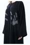 Black Nida Abaya with White Leaf Embroidery - Elegant Threadwork Design With Headscarf - 3