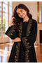 Girls Black Abaya with Golden Hand Embroidery | Kids Abaya with Chiffon Hijab - 3