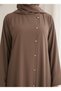 Brown Korean Nida Abaya – Asymmetrical Button Design with Matching Chiffon Headscarf - 3