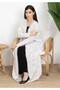 Off-White Winter Tweed Abaya with Multicolor Thread Details with Headscarf - 4