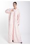 Pink Jacquard Abaya with Black Crushed Lines
