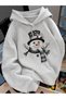 Women's Black Hat Snowman Printed 3 Thread Oversized Hoodie Sweatshirt - 4