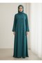 Green Korean Nida Abaya – Asymmetrical Button Design with Matching Chiffon Headscarf