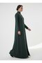 Geometric Panelled Design Green Abaya with Plain Chiffon Headscarf - 3