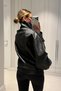Zr Model Stand Collar Vein Patterned Soft Fabric Water Repellent Women's Viral Oversize Leather Jacket Coat - 6