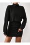 Black Women's Ribbed Turtleneck Ribbed Knitted Mini Dress - 4