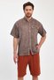 Hakim Collar Short Sleeve Painted Shirt -4700-Brown - 3