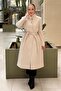High Collar Front Snap Belted Coat