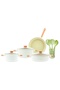 Swiss Crystal 13-Piece Ceramic Cookware Set with Utensils, White Beige