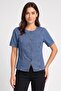 Women Round Neck Short Sleeve Washed Denim Waistcoat, Blue