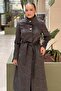 High Collar Front Snap Belted Coat - 3