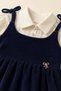 Velvet 3-Piece Set Shirt Blouse Trousers Navy Blue - 3