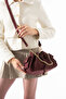 Rosen Model Chain Detail Folded Burgundy Suede Women's Hand and Shoulder Bag
