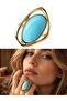Adjustable Oval Stone Detailed Vintage Ring Women's Turquoise