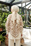 Women's Zebra Patterned Cashmere Textured Triangle Shawl 1309 Camel - 4