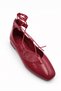 Violet Women's Red Ankle Strap Ballerina Flats with Drawstring and Back Zipper - 6