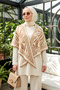 Women's Zebra Patterned Cashmere Textured Triangle Shawl 1309 Camel