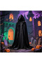 170cm All Black Velvet Hooded Cloak for Adults, Death Reaper Wizard Role Playing Cloak, Ghost Festival Personalized Horror Dress Up Prop Cloak, Halloween Ball Party Cosplay Costume for Men and Women - 7