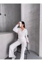 Women's Modal Fabric Zippered Crop Sweatshirt and Wide Leg Pants 2-Piece Set - 3