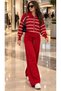 Knitwear Buttoned Striped Cardigan Trousers Two-Piece Set - 2