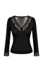 Lace Detailed Long Sleeve V-Neck Bluz - 6