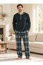 Men's Plaid Detailed Buttoned Long Sleeve Fleece Pajama Set - 2