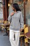 Women's Hooded Long Sleeve Lace-Up Side Zipper Ribbed Two Thread Sweatshirt Casual Comfortable Stylish Loose Sports Blouse
