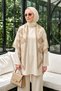 Women's Ribbon Bow Pattern Cashmere Textured Diamond Triangle Shawl 1319 Beige