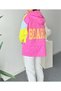 Pink=Yellow Back Lettering Detail Hooded Raincoat Jacket - 7