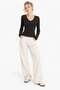 Women's Deep U Neck Long Sleeve Basic Blouse - 3