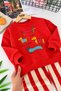 Cute Dog Printed Sweatshirt Striped Wide Leg Pants Girls' 2-Piece Set - Red - 3