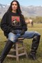 Women's Oversize Sweatshirt Western Rush Printed Black – Crew Neck, 3 Thread Raster Fleece