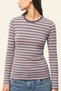 Women's Stretchy Fabric Slim Fit Long Sleeve Striped T-Shirt - 4