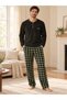 Men's Plaid Detailed Buttoned Long Sleeve Fleece Pajama Set - 2