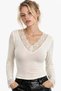Lace Detailed Long Sleeve V-Neck Bluz
