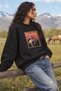 Women's Oversize Sweatshirt Western Rush Printed Black – Crew Neck, 3 Thread Raster Fleece - 2
