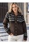 Women's Jacquard Nordic Patterned Jacket Collar Buttoned Knitwear Cardigan 8740
