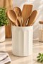 Ecru Ceramic Spoon Holder Kitchen Utensil Organizer Spoon Spatula Stand Countertop Decorative Kitchen Organizer