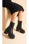 Leather Look Side Zipper High Thick Heeled Winter Women's Short Boots Bootie - 4