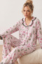 Pink Tulip Patterned Wrinkled Buttoned Ruffle Pajama Set 26223941-9