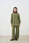 Women's Grass Green Detailed Zippered Adjustable Waist Tencel Suit Khaki Green