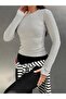 Women's Viscose Ribbed Striped Crew Neck Finger-Loop Slim Fit Long Sleeve T-Shirt - Black and White Stripes - 2