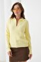 Women's Ribbed Polo Collar Sweater with Zipper Detail, Soft Textured 12356