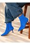 Vi̇enna Saks Suede Pointed Toe 5 cm Thin Heel Women's Boots Botti̇e - 5
