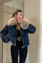 Fur Collar Stone Embellished Premium Denim Coat - 2