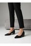 Black Plaid Fabric Stoned Thick Heeled Shoes